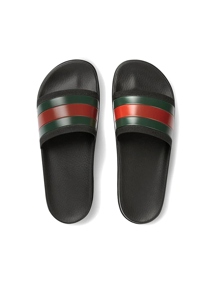 Gucci Pursuit Web Stripe Sliders in Black