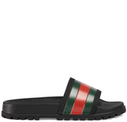 Gucci Pursuit Web Stripe Sliders in Black