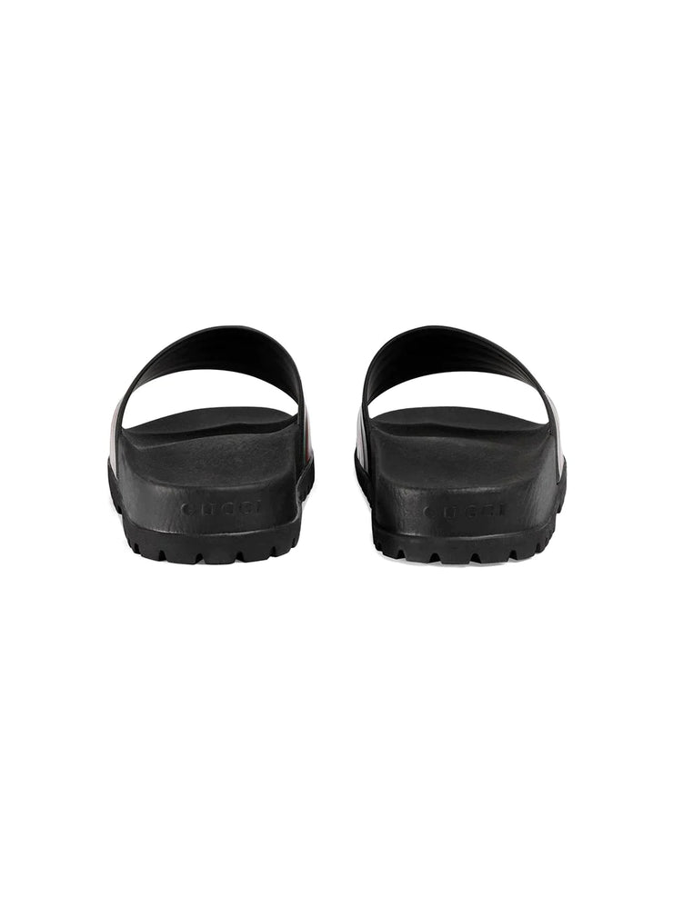 Gucci Pursuit Web Stripe Sliders in Black