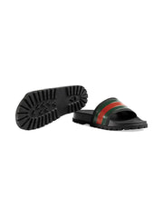 Gucci Pursuit Web Stripe Sliders in Black