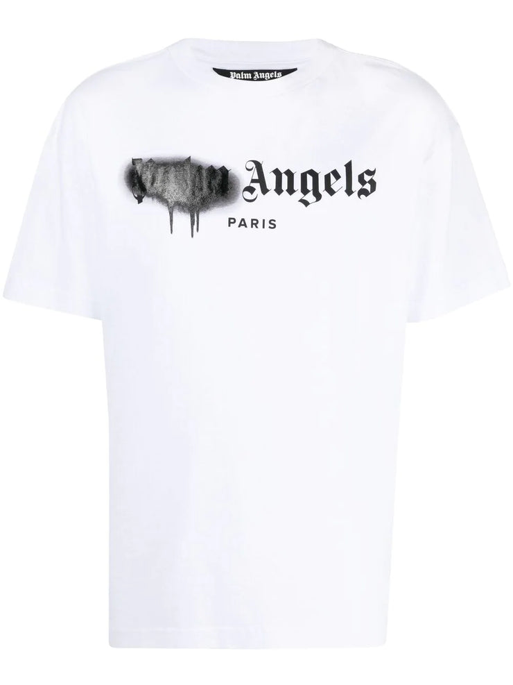 Palm Angels Paris Black Sprayed Logo T-Shirt in White