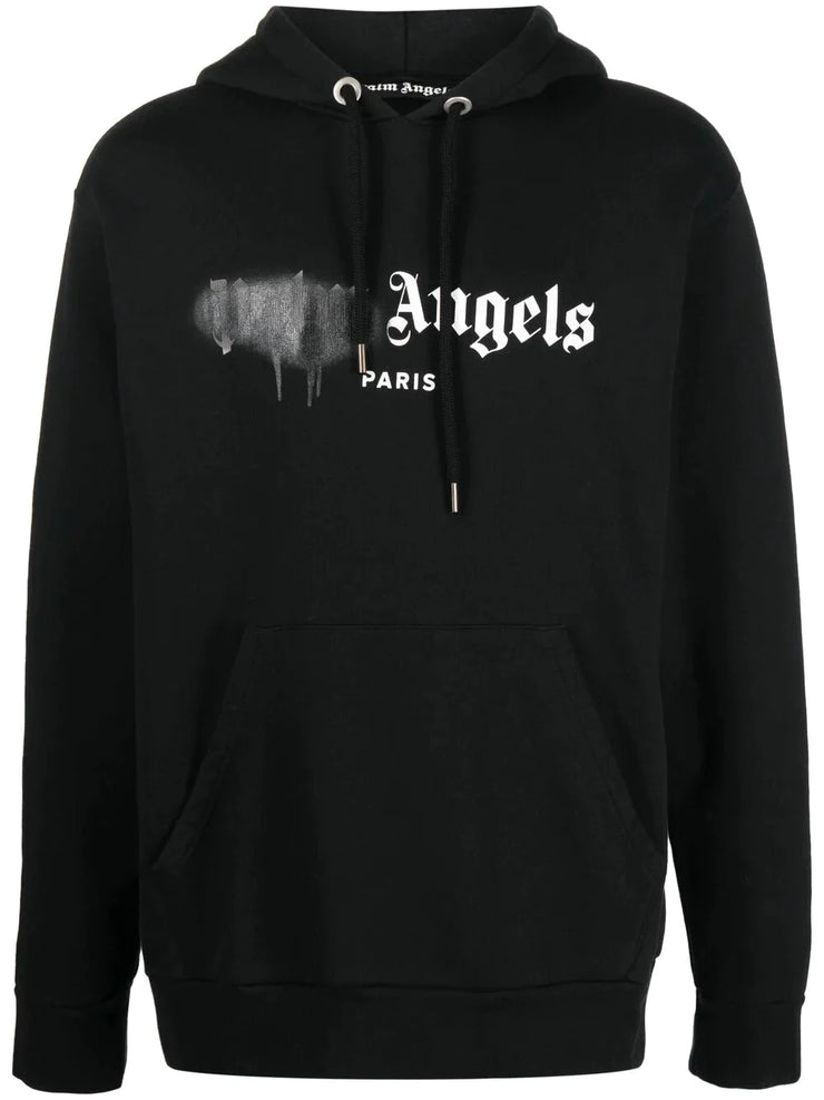 Palm Angels Paris Sprayed Logo Black Hoodie