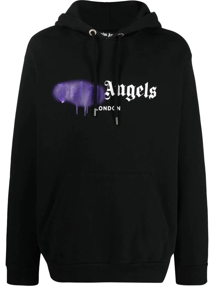 Palm Angels London Purple Sprayed-logo Hoodie Black