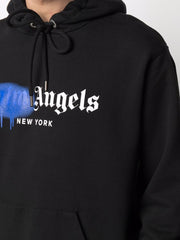 Palm Angels New York Blue Sprayed Logo-print Hoodie Black