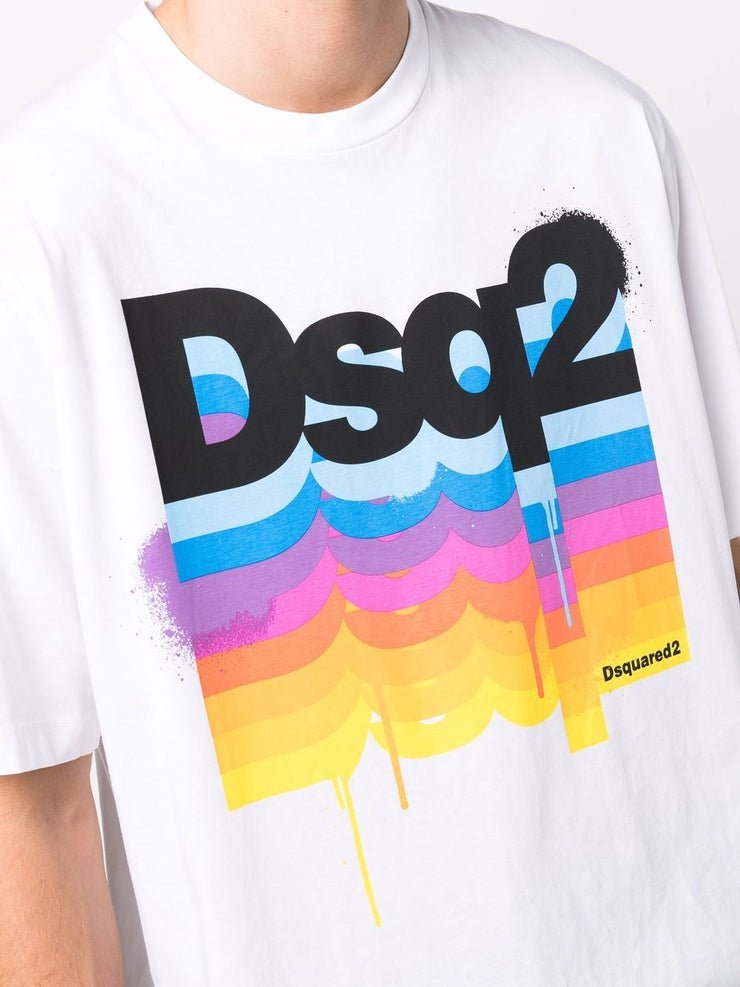 Dsquared2 Multi Paint Logo Slouch T-shirt in White