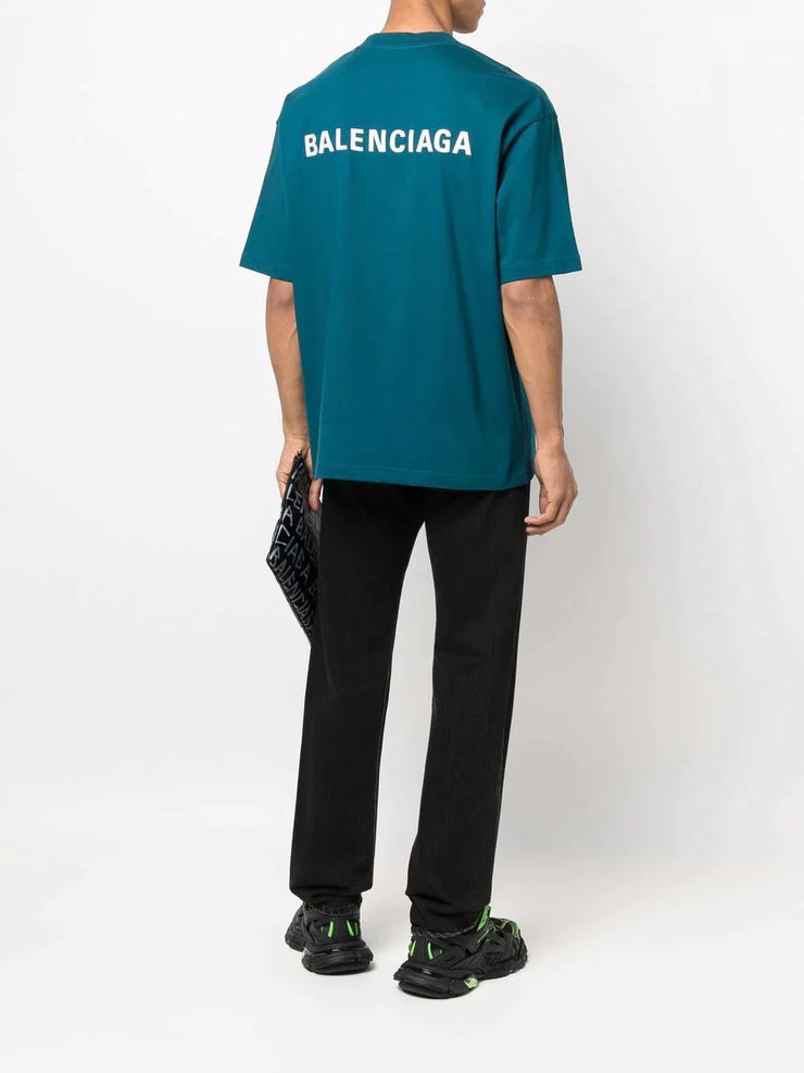 Balenciaga Embroidered Logo Oversized T-Shirt in Blue