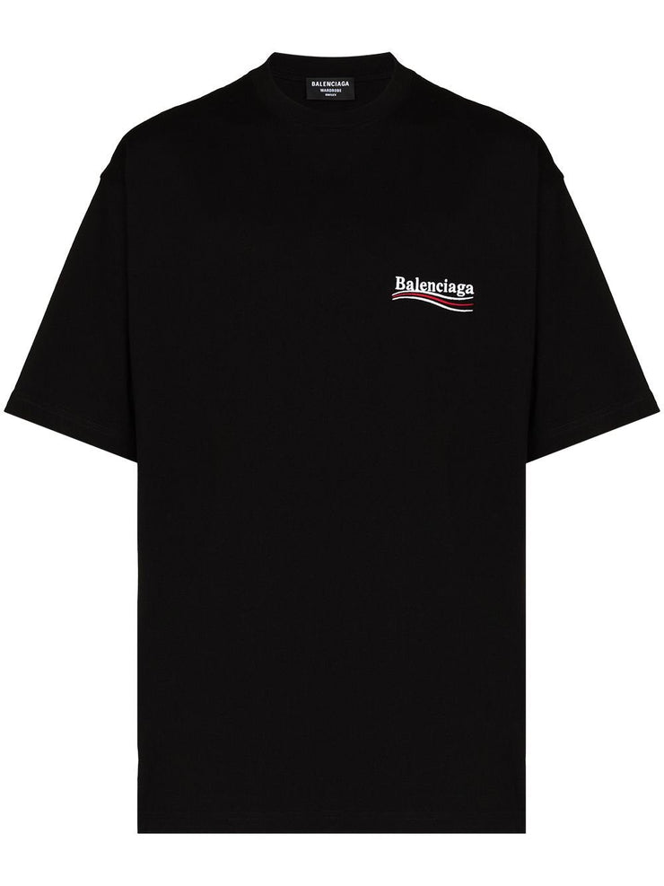 Balenciaga Political Campaign Embroidered Logo Oversized T-shirt in Black