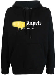 Palm Angels Los Angeles Yellow Spray Logo-print Hoodie Black