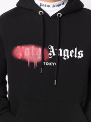 Palm Angels Red Tokyo Sprayed Hoodie Black