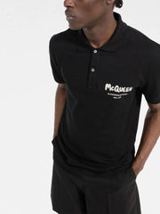 Alexander McQueen Graffiti Embroidered Logo Polo Shirt in Black