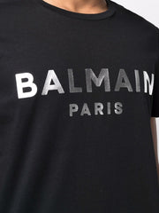 Balmain Silver logo print T-Shirt in Black