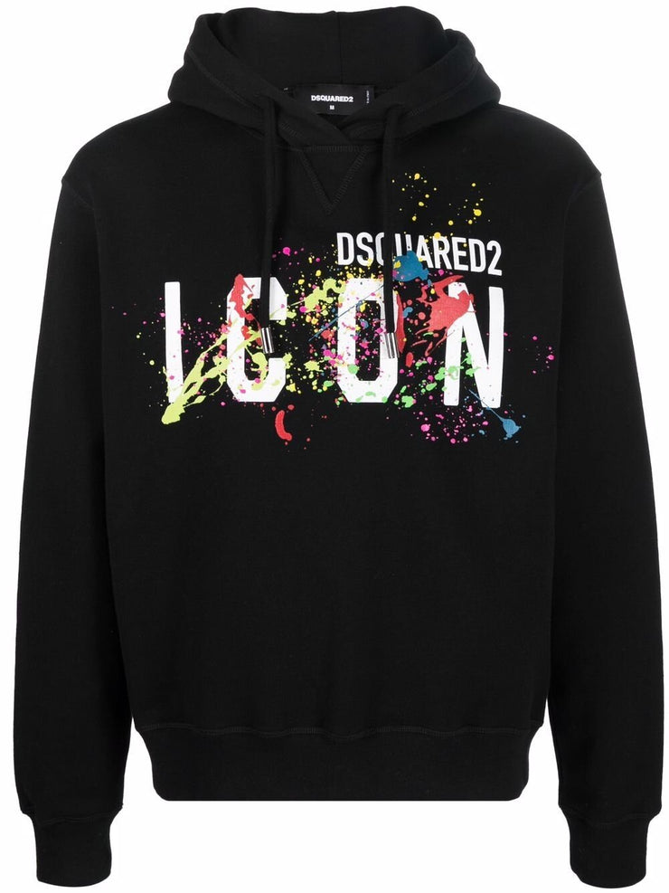 Dsquared2 Icon Splattered Hoodie Black