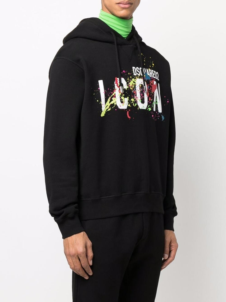 Dsquared2 Icon Splattered Hoodie Black