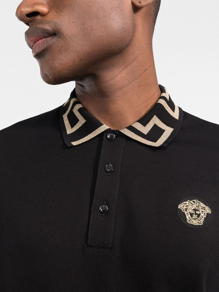 Versace Greca Collar Polo Shirt Black