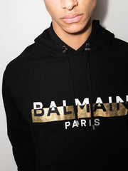 Balmain Foil Logo-Print Hoodie in Black