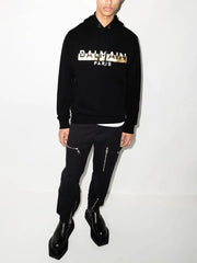 Balmain Foil Logo-Print Hoodie in Black