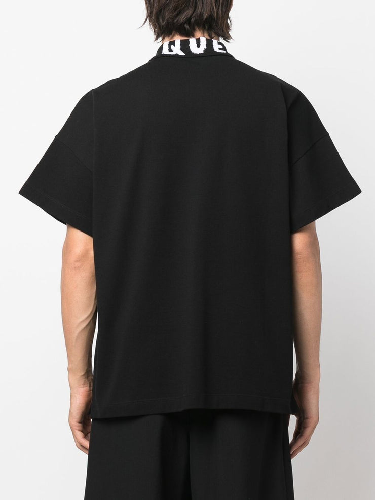 Alexander McQueen Graffiti Collar Logo Oversized Polo in Black