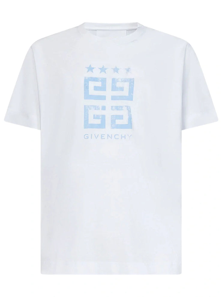 Givenchy 4G Stars Blue logo printed T-Shirt in White