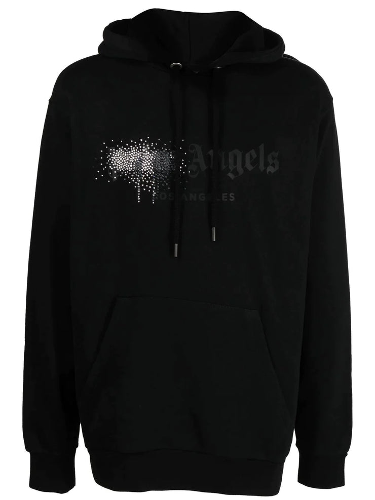 Palm Angels Rhinestone Logo Print Hoodie in Black