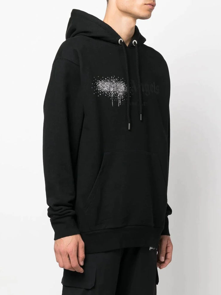 Palm Angels Rhinestone Logo Print Hoodie in Black