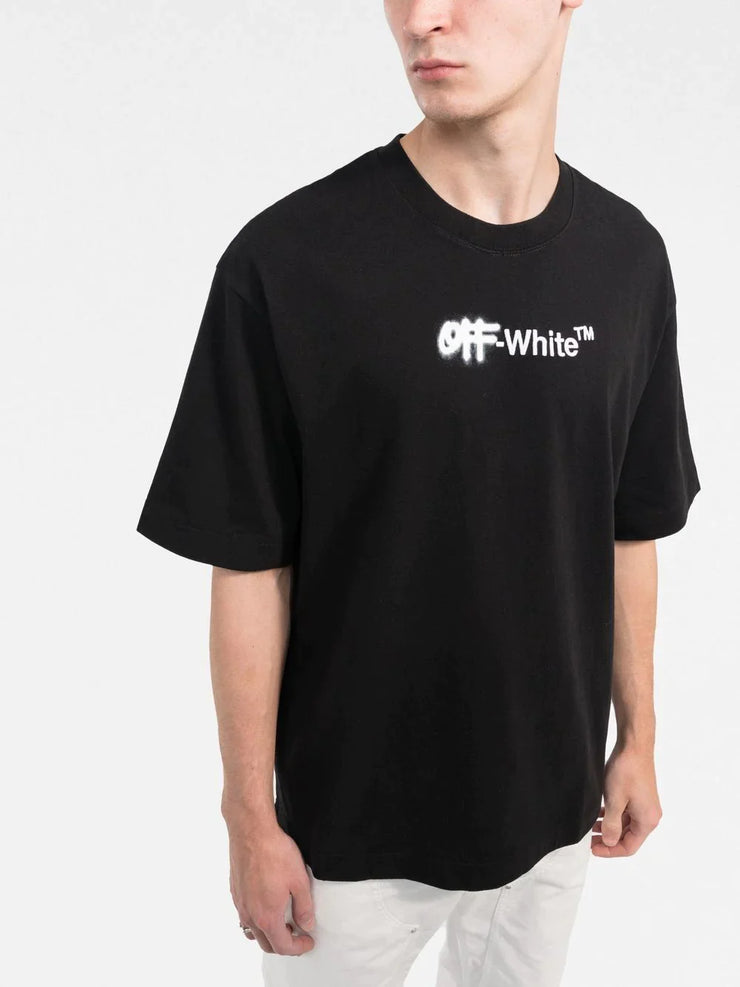 Off-White Spray Helvetica Logo Print T-Shirt in Black