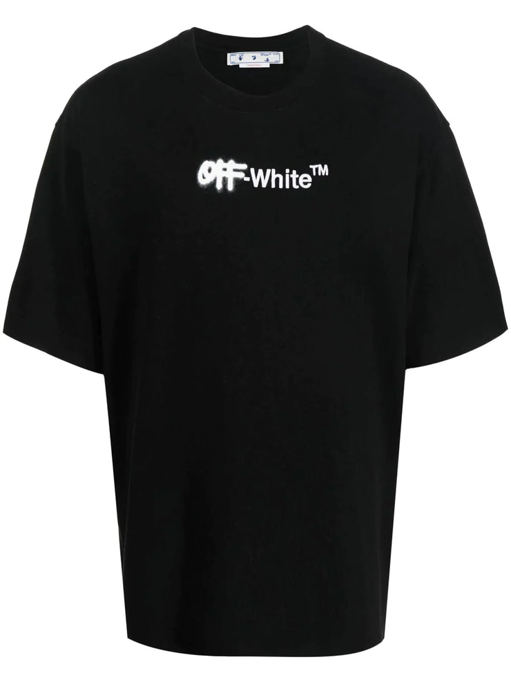 Off-White Spray Helvetica Logo Print T-Shirt in Black