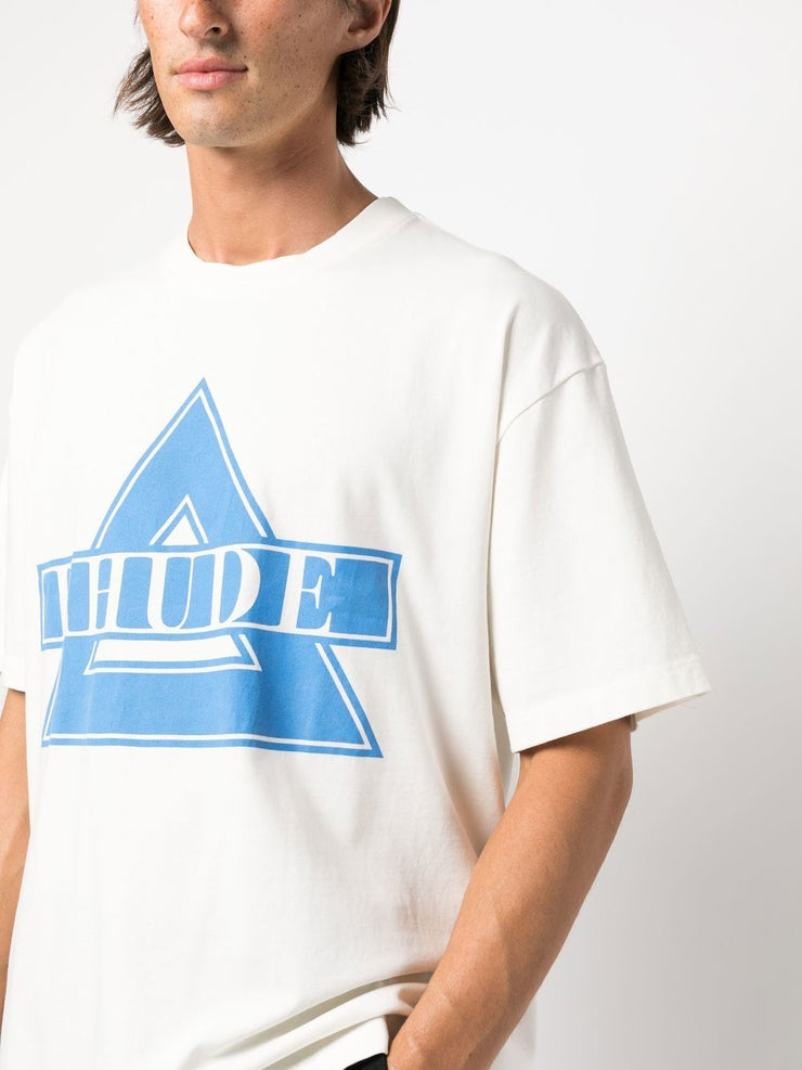 Rhude Blue Triangle Logo Print in White