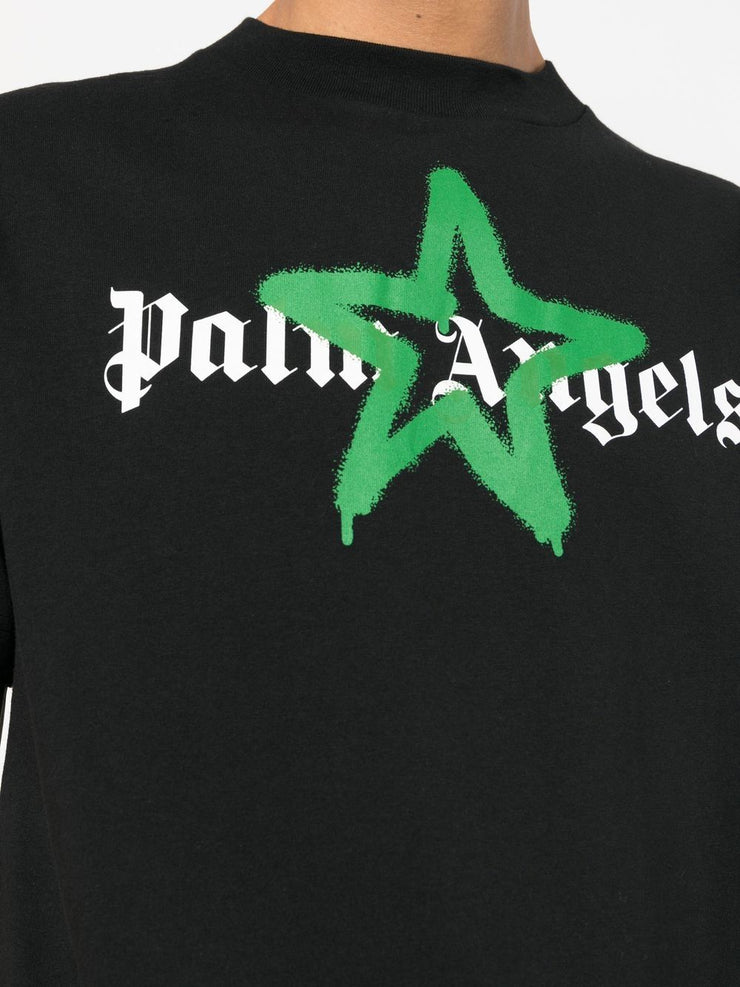 Palm Angels Green Star Sprayed Logo-print T-shirt Black