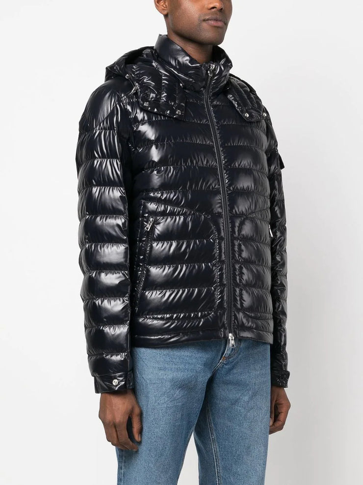 Moncler Lauros Logo Padded Down Coat in Navy Blue