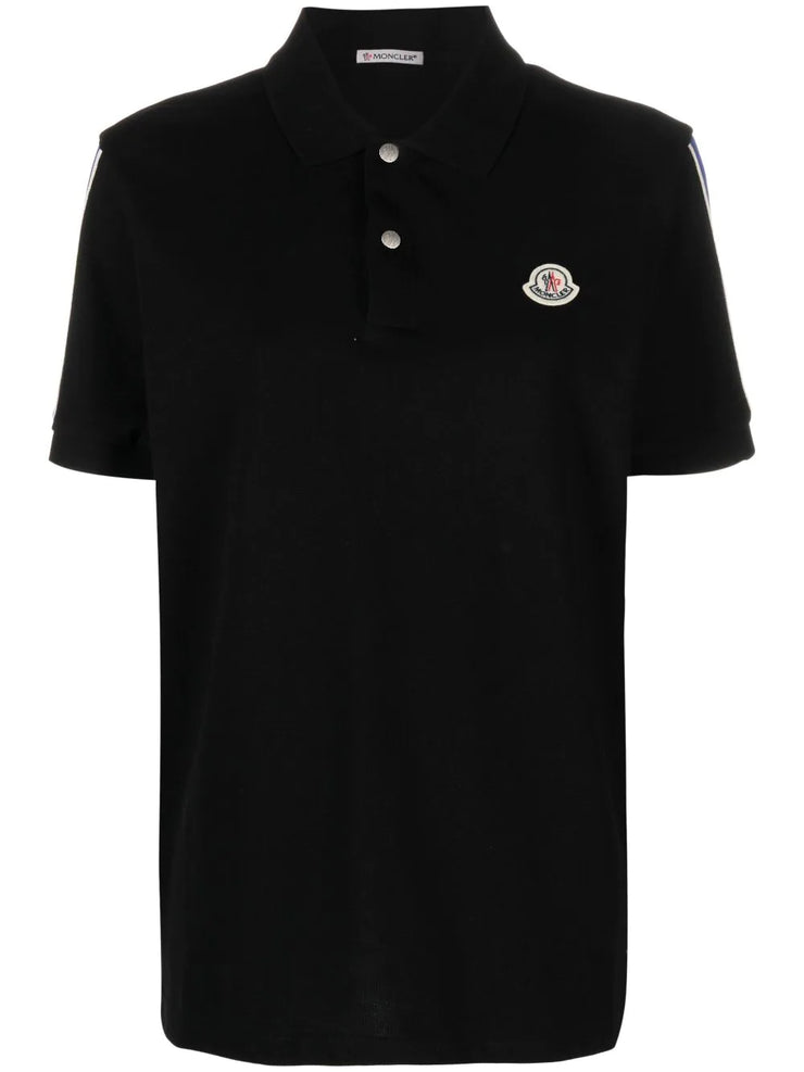 Moncler Stripe Sleeve Tape Polo in Black