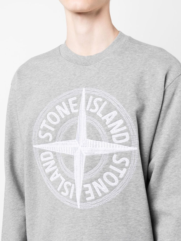 Stone Island Stitches Four Embroidered Logo Sweatshirt in Grey