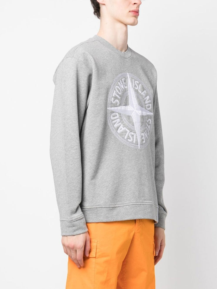 Stone Island Stitches Four Embroidered Logo Sweatshirt in Grey