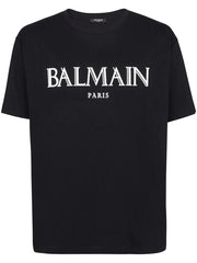 Balmain Oversized T-shirt with Rubber Roman Logo Black