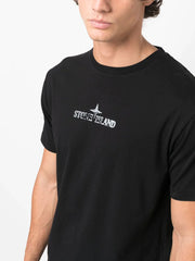 Stone Island Distressed Logo-print T-Shirt in Black