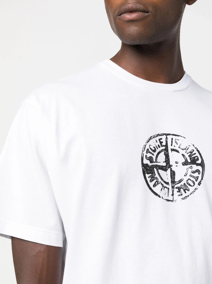 Stone Island Circle Stamp Three Logo Print T-Shirt in White