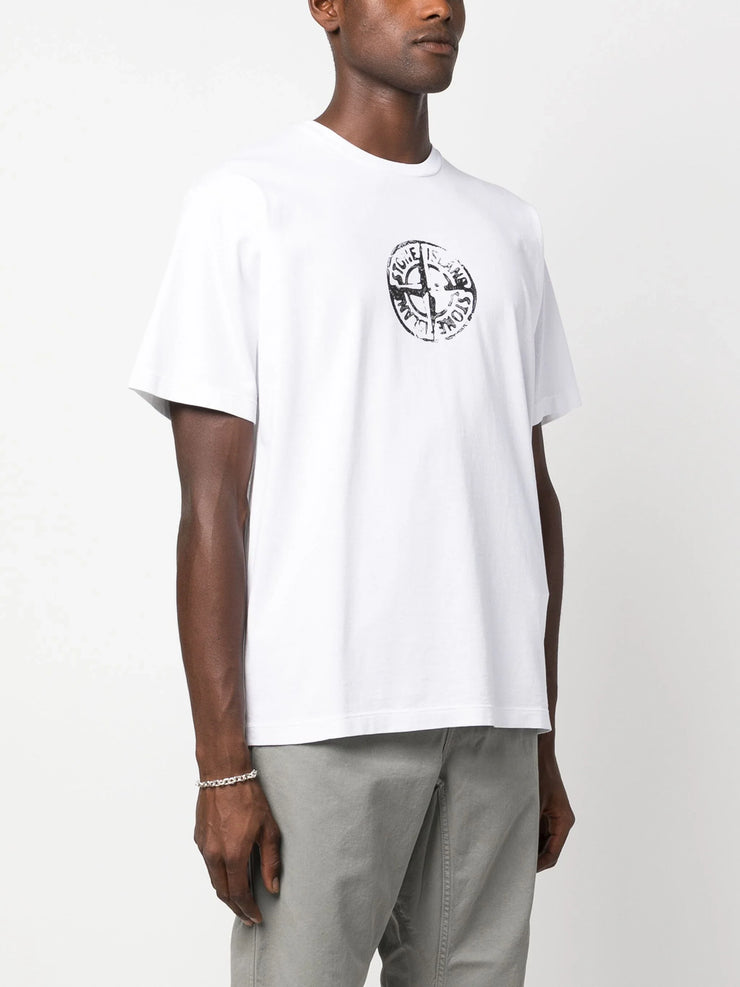 Stone Island Circle Stamp Three Logo Print T-Shirt in White