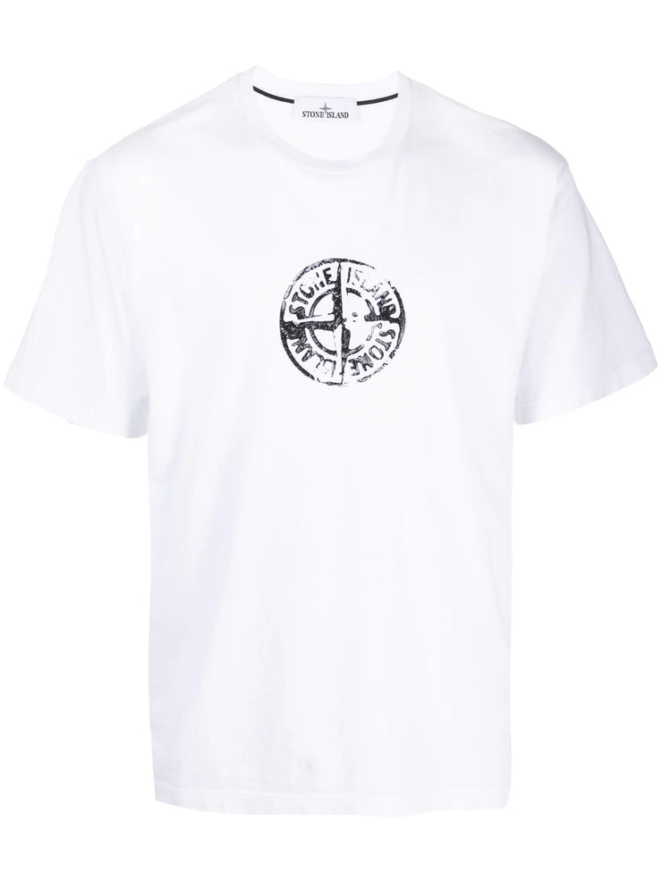 Stone Island Circle Stamp Three Logo Print T-Shirt in White