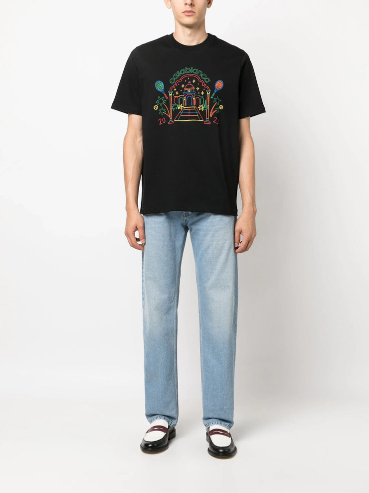 Casablanca Rainbow Crayon Temple Printed T-Shirt in Black