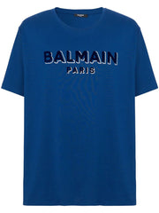 Balmain Crewneck Oversized T-Shirt with Velvet Logo in Blue