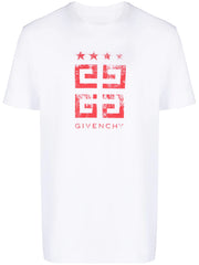 Givenchy 4G Stars Red Logo Printed T-Shirt in White