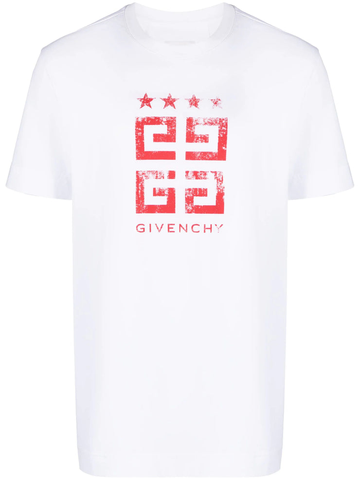 Givenchy 4G Stars Red Logo Printed T-Shirt in White