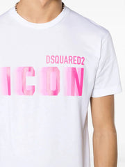 Dsquared2 Icon Blur Cool Pink logo Cotton T-Shirt in White