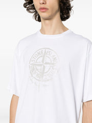 Stone Island Reflective One Compass Print Logo T-Shirt in White