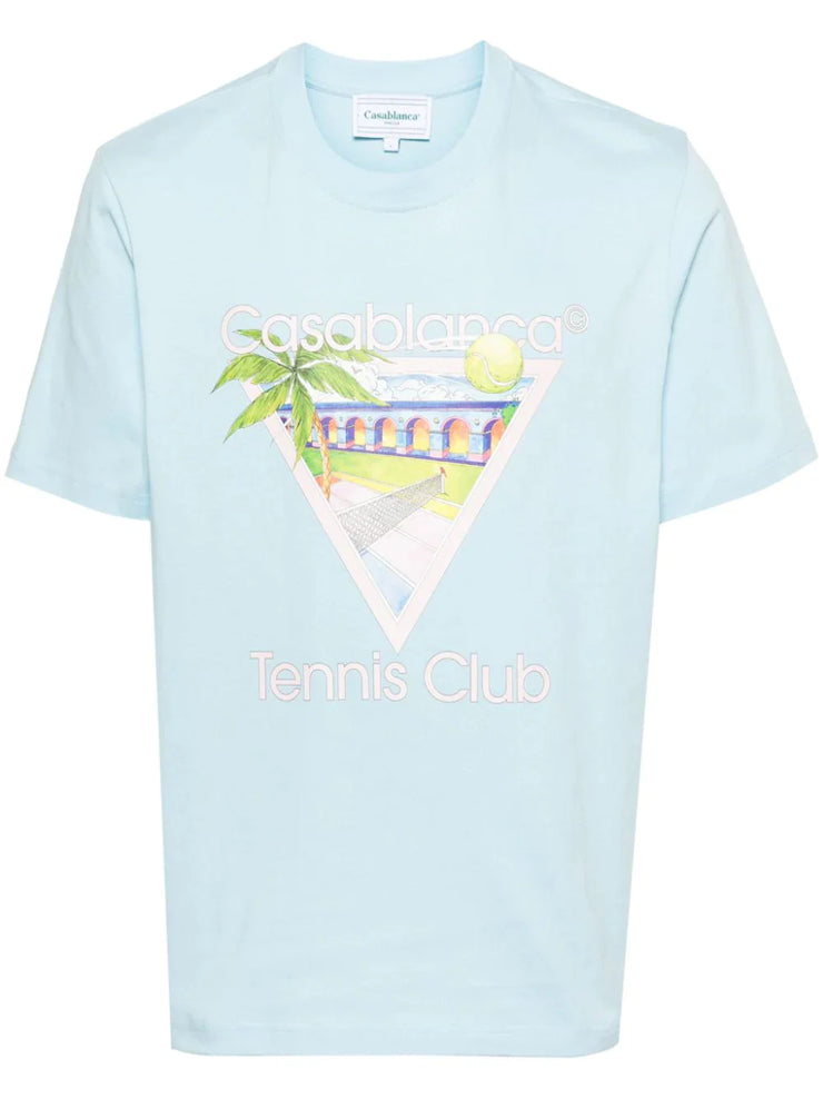 Casablanca Tennis Club Printed T-Shirt in Pale Blue