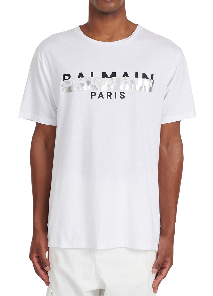 Balmain Oversized Cotton T-shirt with Print in White