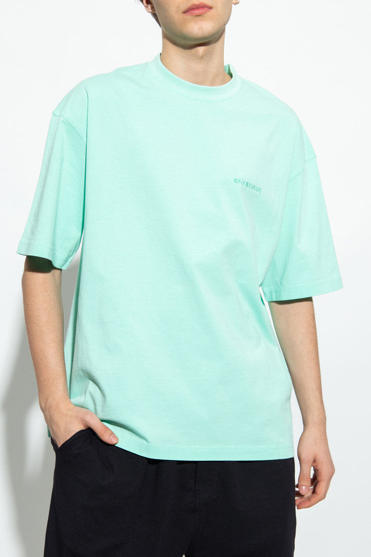 Balenciaga Embroidered Logo T-shirt in Green