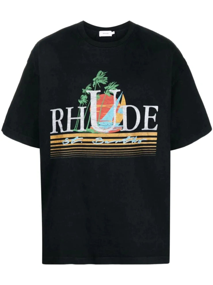 Rhude Black Tropics Printed T-Shirt in Vintage Black