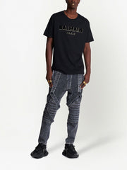 Balmain Crewneck Oversized T-shirt with Velvet Logo Black