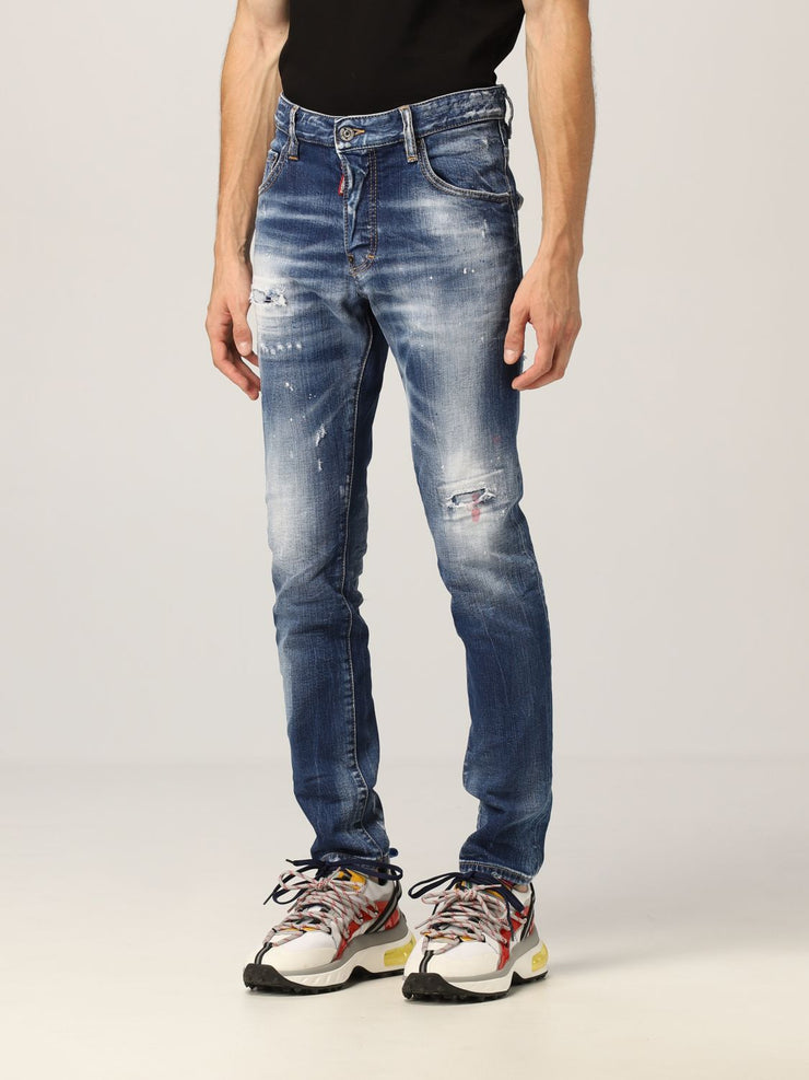 Dsquared2 Paint Splattered Skater Distressed Slim Fit Stretch Jeans