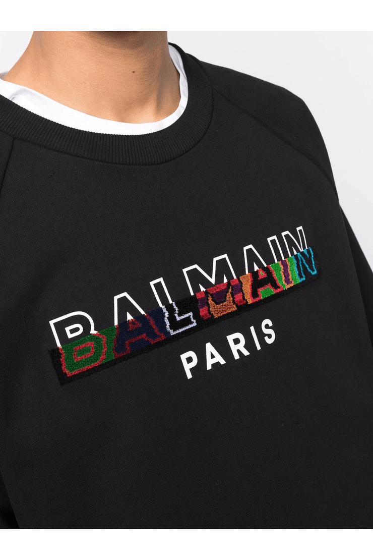 Balmain Split Textured Logo Sweatshirt in Black